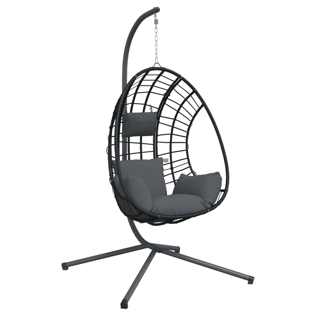 Hanging Egg Chair with Stand Anthracite Rattan and Steel