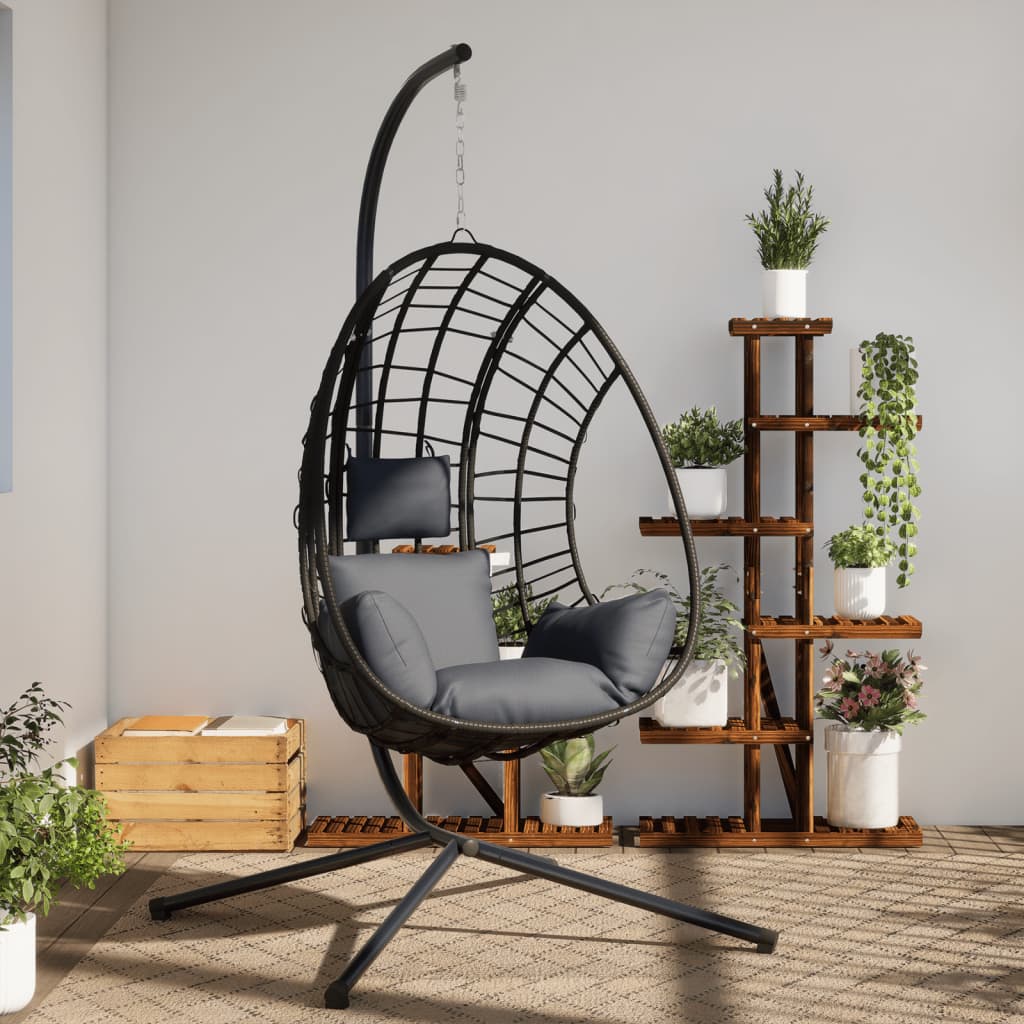 Hanging Egg Chair with Stand Anthracite Rattan and Steel