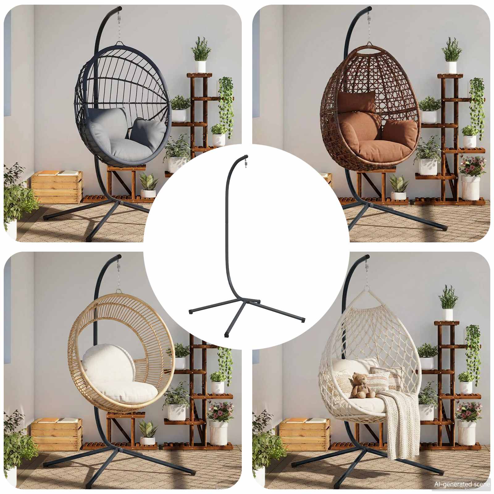 Hanging Egg Chair Stand without Basket Anthracite Steel