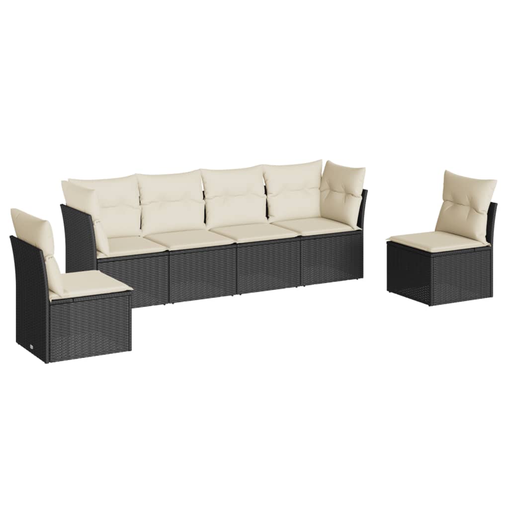 6 Piece Garden Sofa Set with Cushions Black Poly Rattan