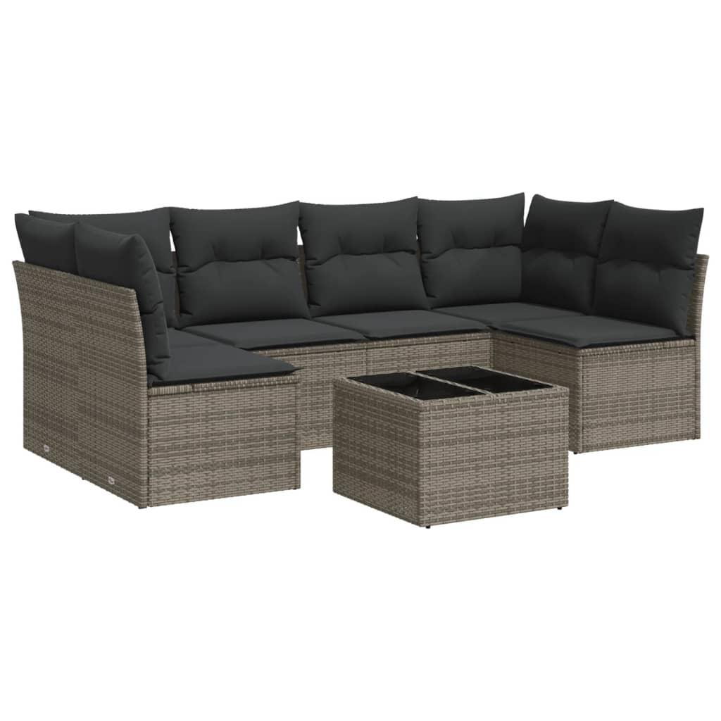 7 Piece Garden Sofa Set with Cushions Grey Poly Rattan