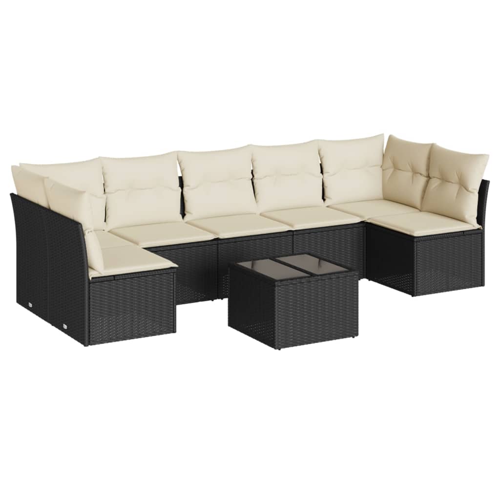 8 Piece Garden Sofa Set with Cushions Black Poly Rattan