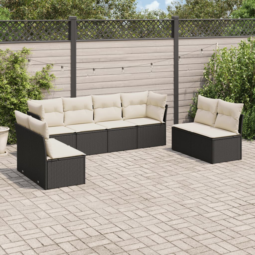 8 Piece Garden Sofa Set with Cushions Black Poly Rattan