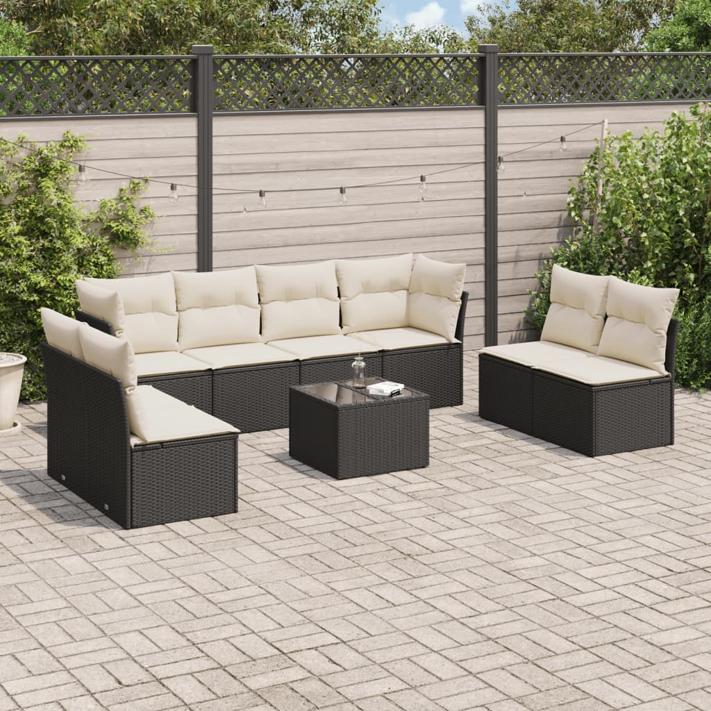 9 Piece Garden Sofa Set with Cushions Black Poly Rattan