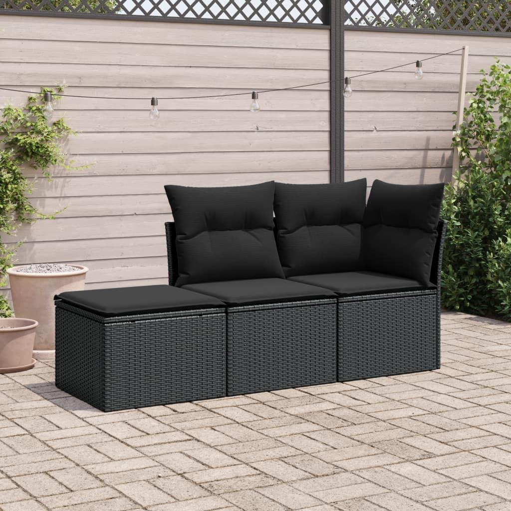 3 Piece Garden Sofa Set with Cushions Black Poly Rattan