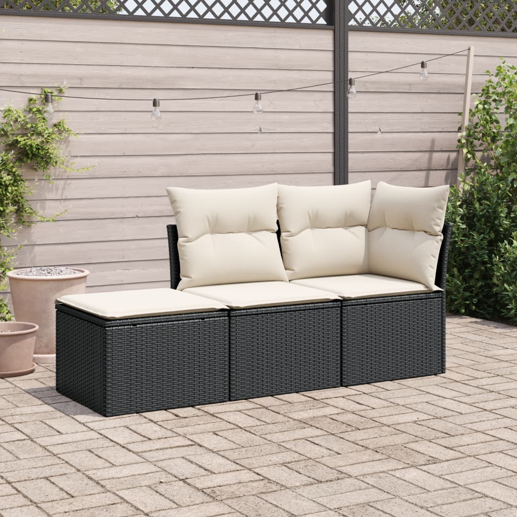 3 Piece Garden Sofa Set with Cushions Black Poly Rattan