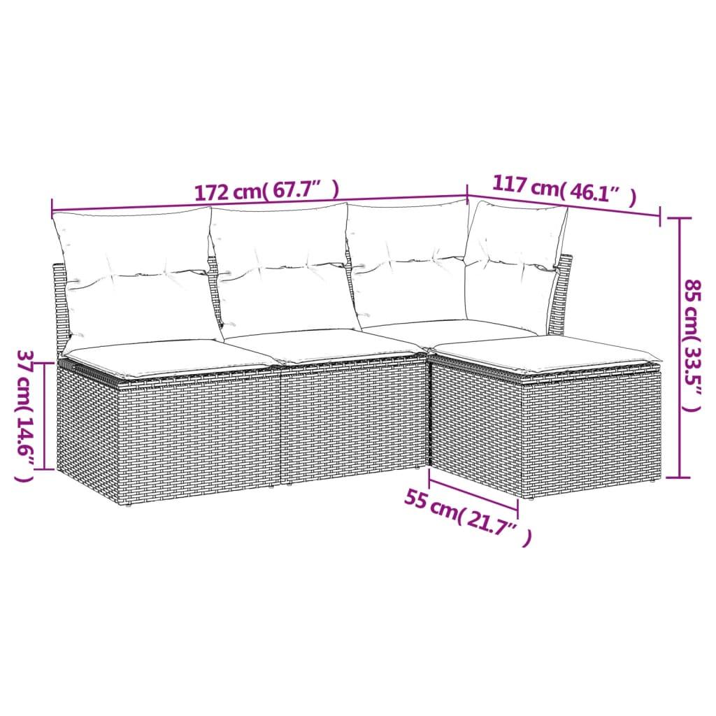 4 Piece Garden Sofa Set with Cushions Black Poly Rattan