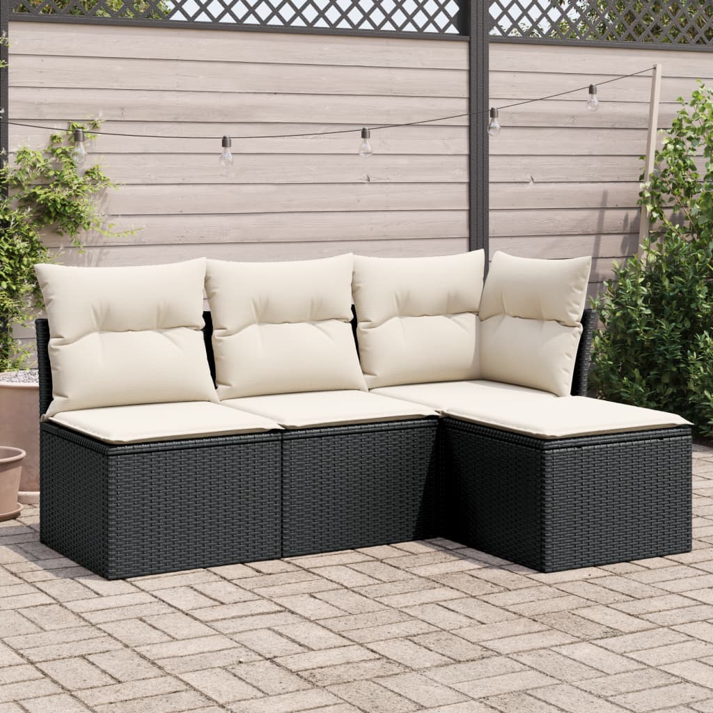 4 Piece Garden Sofa Set with Cushions Black Poly Rattan