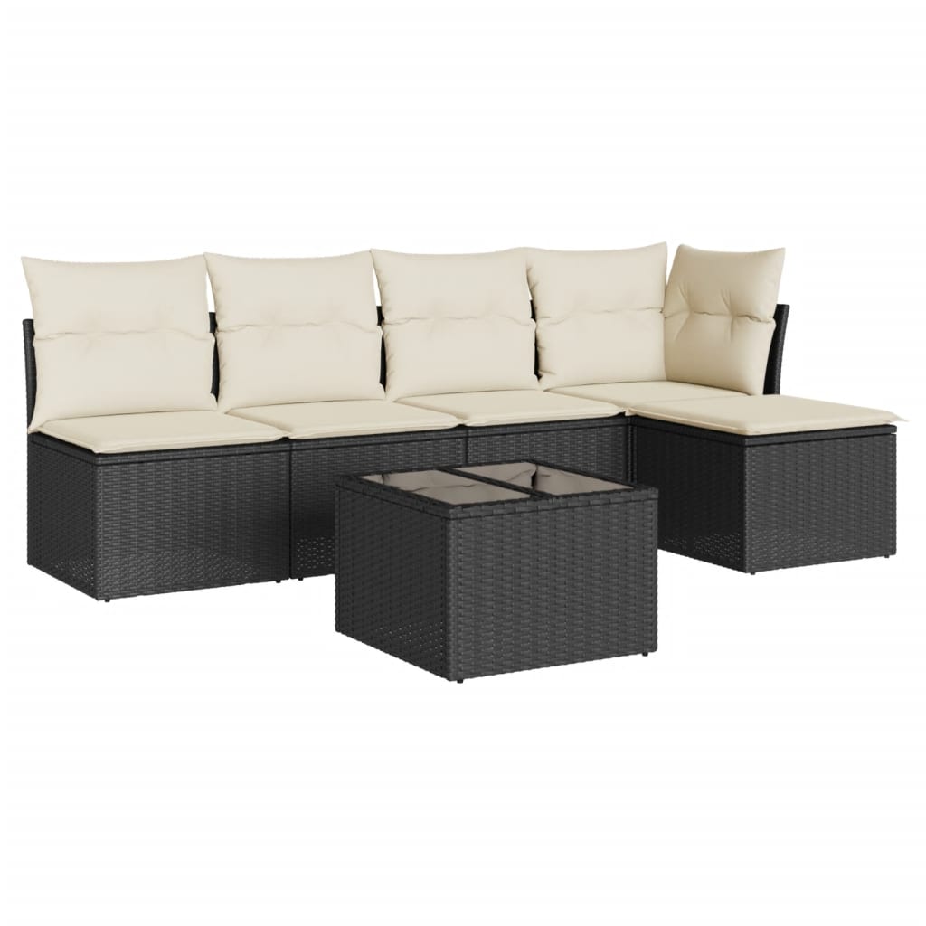 6 Piece Garden Sofa Set with Cushions Black Poly Rattan