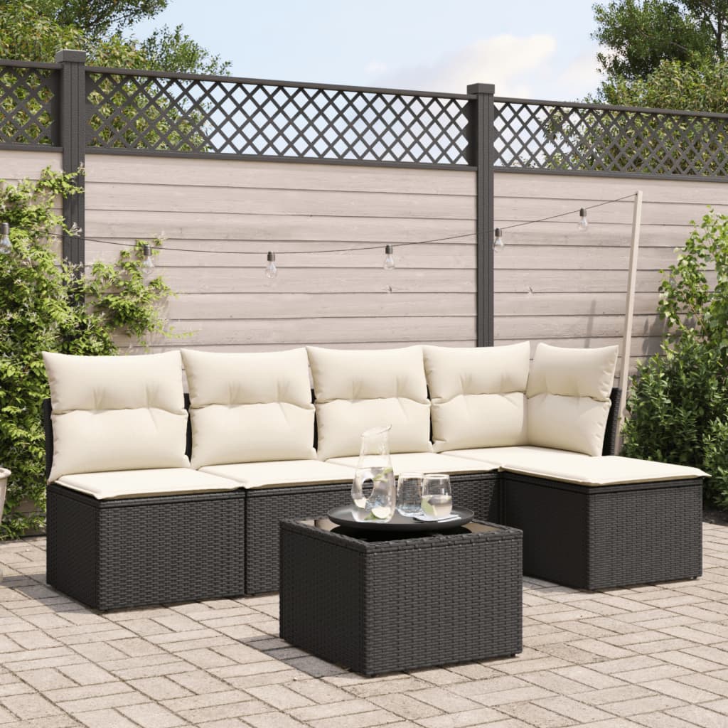 6 Piece Garden Sofa Set with Cushions Black Poly Rattan