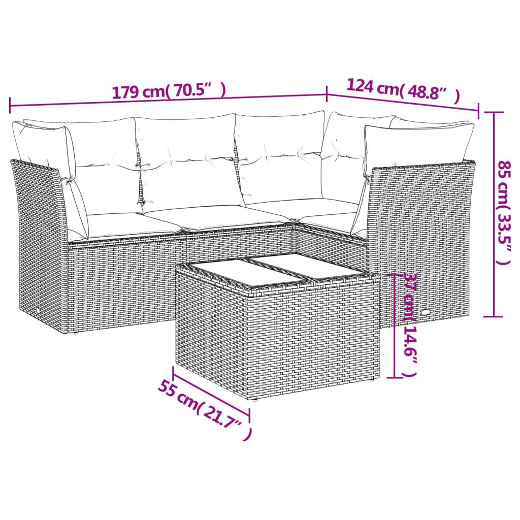 5 Piece Garden Sofa Set with Cushions Grey Poly Rattan