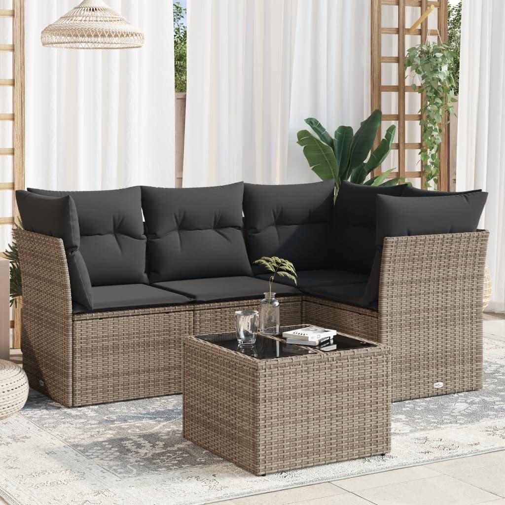 5 Piece Garden Sofa Set with Cushions Grey Poly Rattan