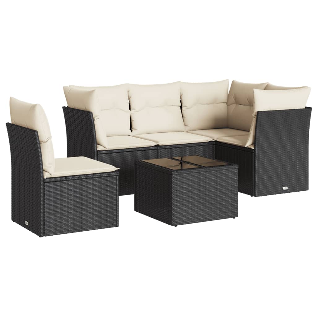 6 Piece Garden Sofa Set with Cushions Black Poly Rattan