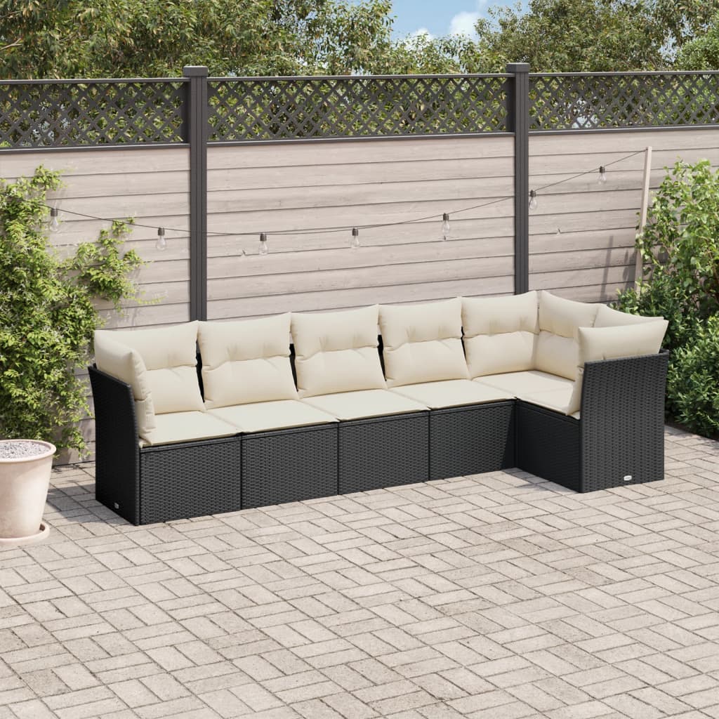 6 Piece Garden Sofa Set with Cushions Black Poly Rattan