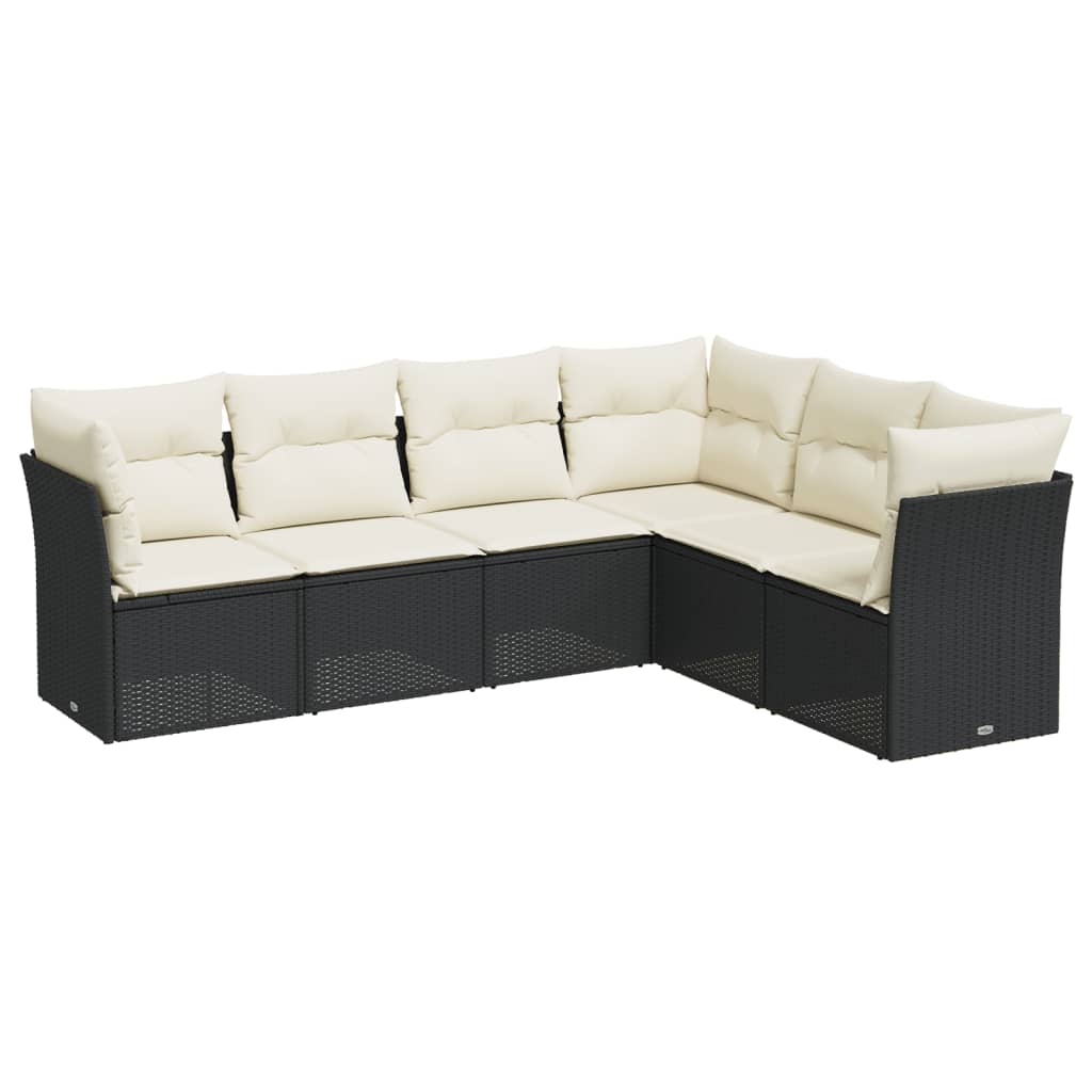 6 Piece Garden Sofa Set with Cushions Black Poly Rattan