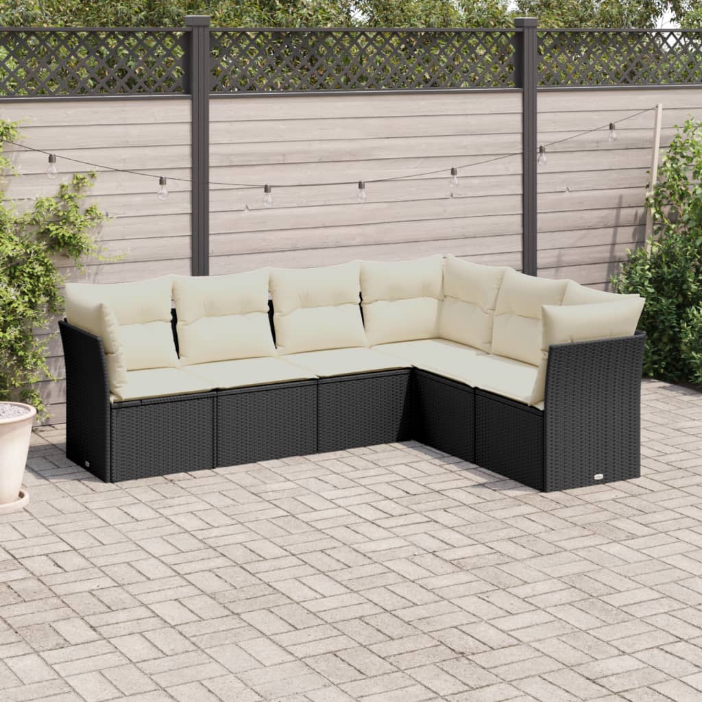 6 Piece Garden Sofa Set with Cushions Black Poly Rattan