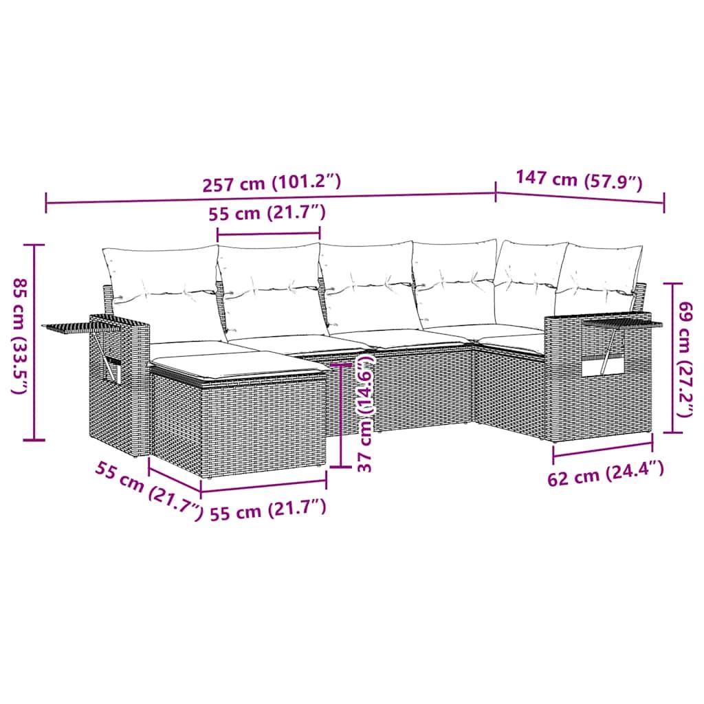 7 Piece Garden Sofa Set with Cushions Black Poly Rattan
