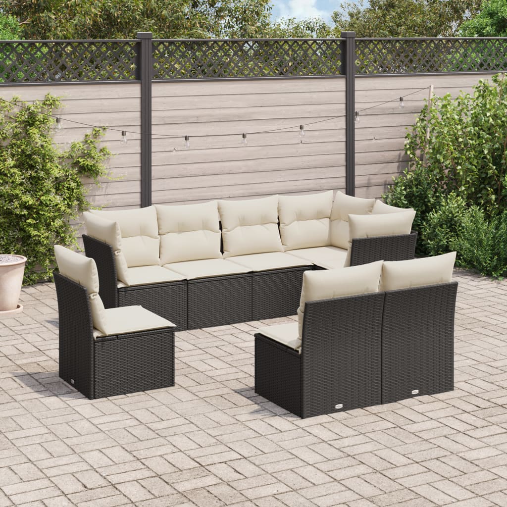 8 Piece Garden Sofa Set with Cushions Black Poly Rattan