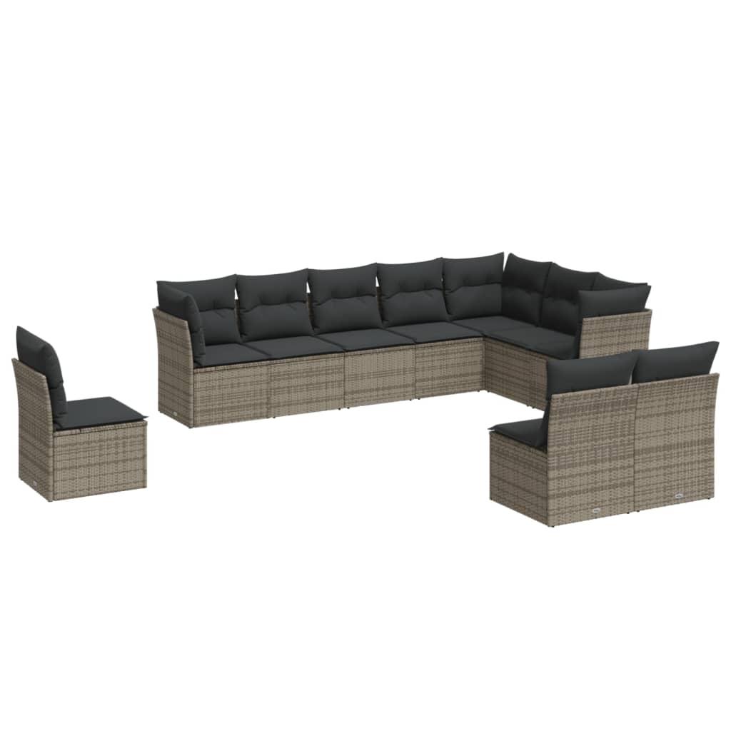 10 Piece Garden Sofa Set with Cushions Grey Poly Rattan