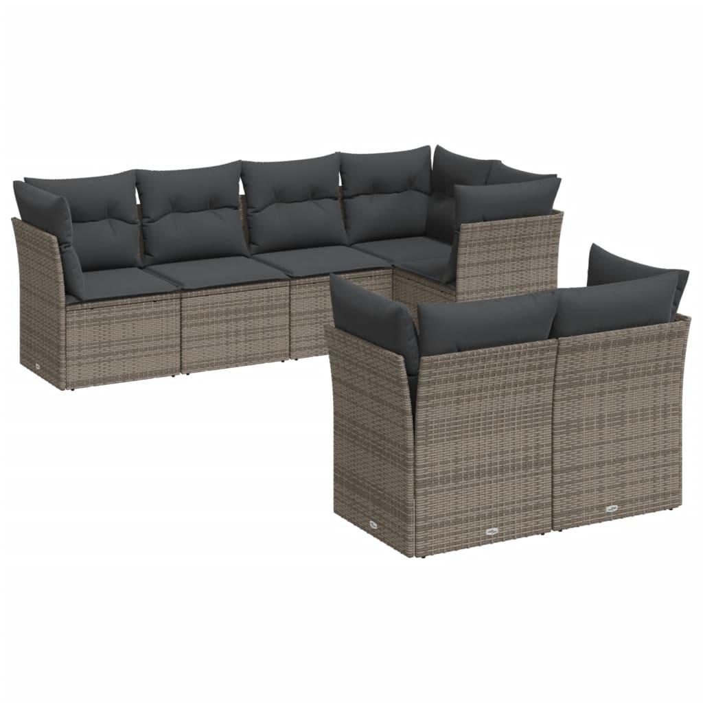 7 Piece Garden Sofa Set with Cushions Grey Poly Rattan