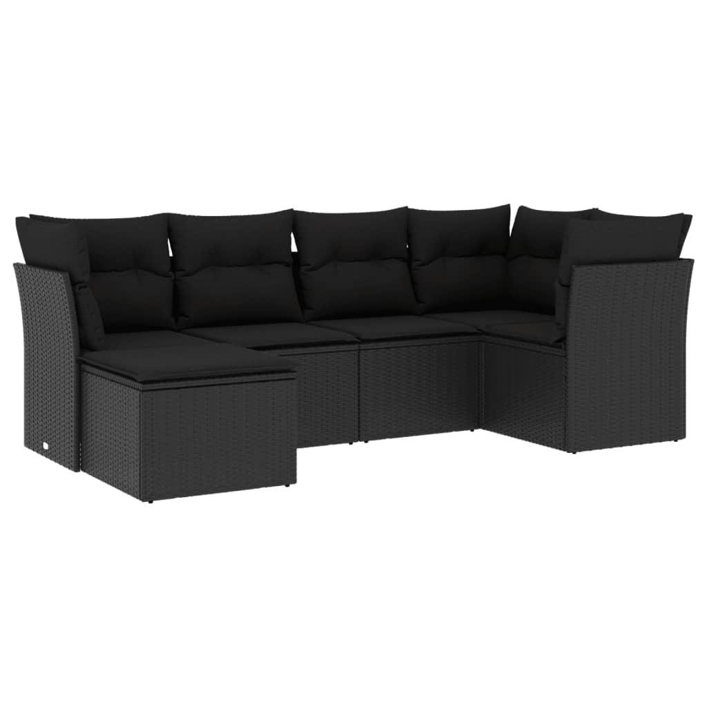 6 Piece Garden Sofa Set with Cushions Black Poly Rattan