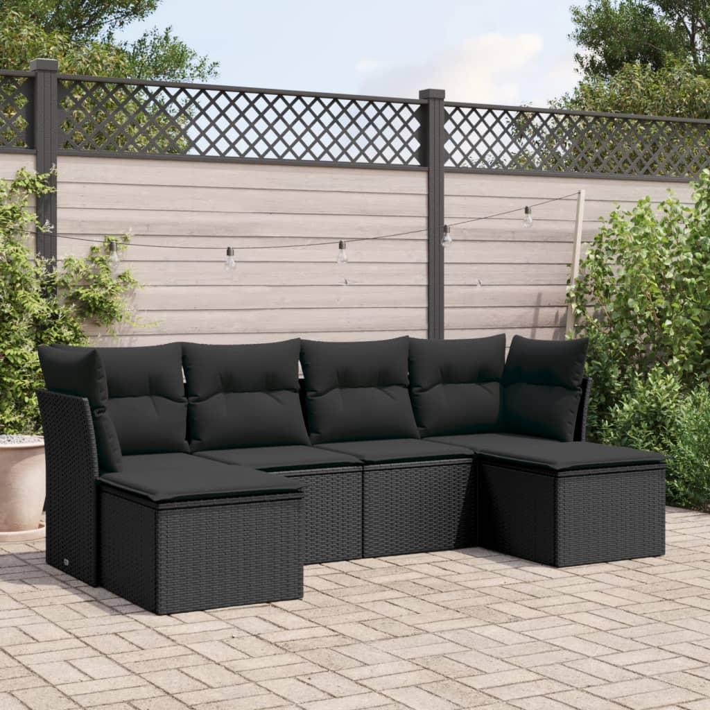 6 Piece Garden Sofa Set with Cushions Black Poly Rattan