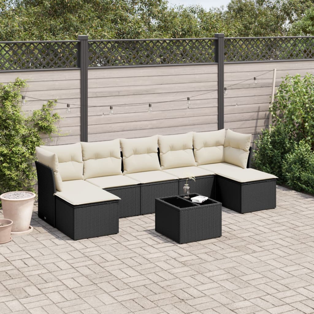 8 Piece Garden Sofa Set with Cushions Black Poly Rattan