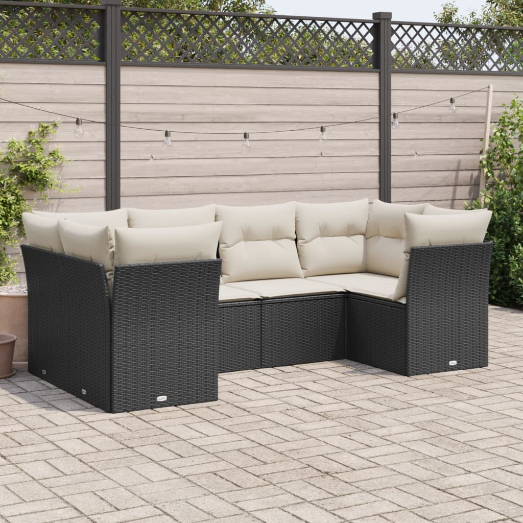 6 Piece Garden Sofa Set with Cushions Black Poly Rattan