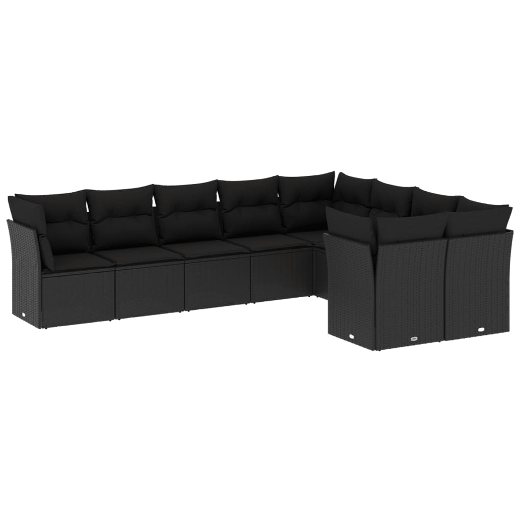 9 Piece Garden Sofa Set with Cushions Black Poly Rattan