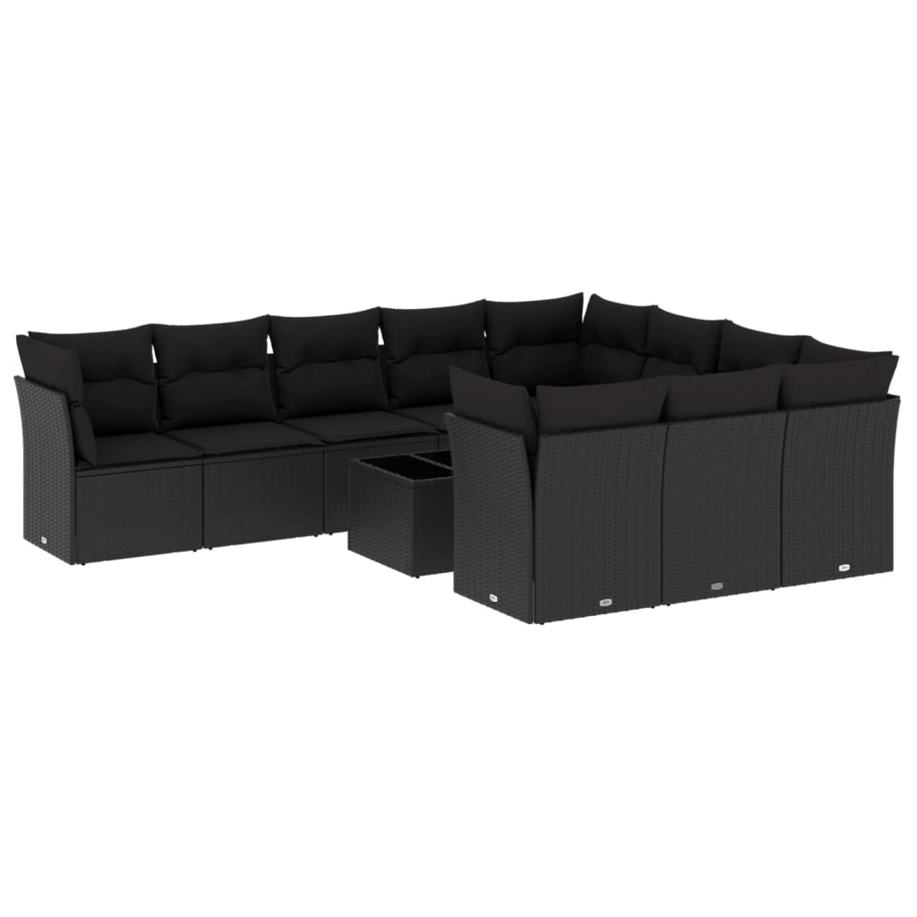 11 Piece Garden Sofa Set with Cushions Black Poly Rattan