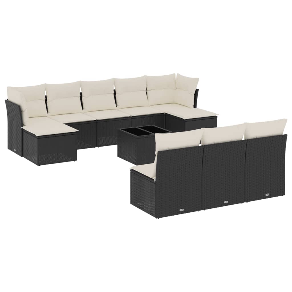 11 Piece Garden Sofa Set with Cushions Black Poly Rattan