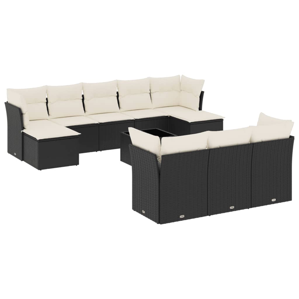 11 Piece Garden Sofa Set with Cushions Black Poly Rattan