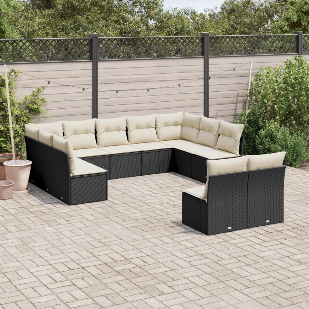 11 Piece Garden Sofa Set with Cushions Black Poly Rattan