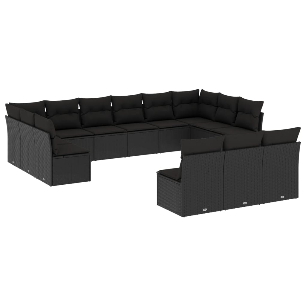 13 Piece Garden Sofa Set with Cushions Black Poly Rattan