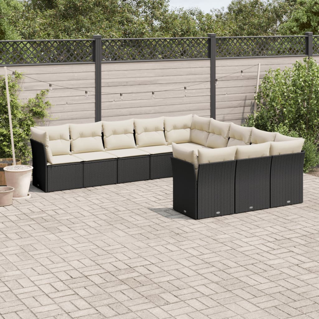 11 Piece Garden Sofa Set with Cushions Black Poly Rattan