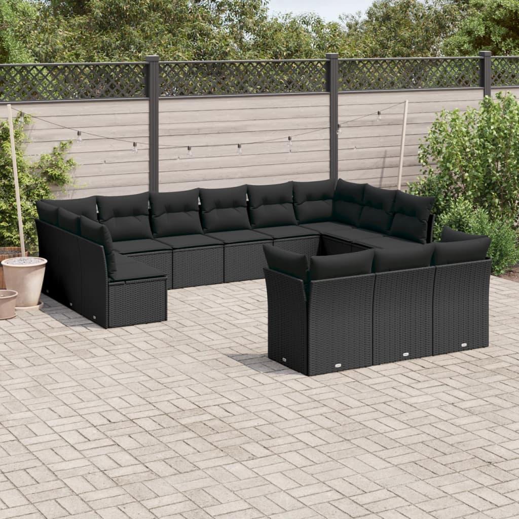 13 Piece Garden Sofa Set with Cushions Black Poly Rattan