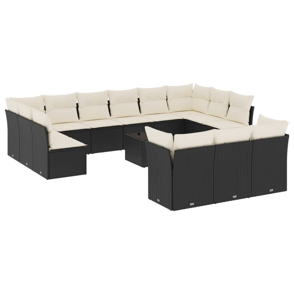 14 Piece Garden Sofa Set with Cushions Black Poly Rattan