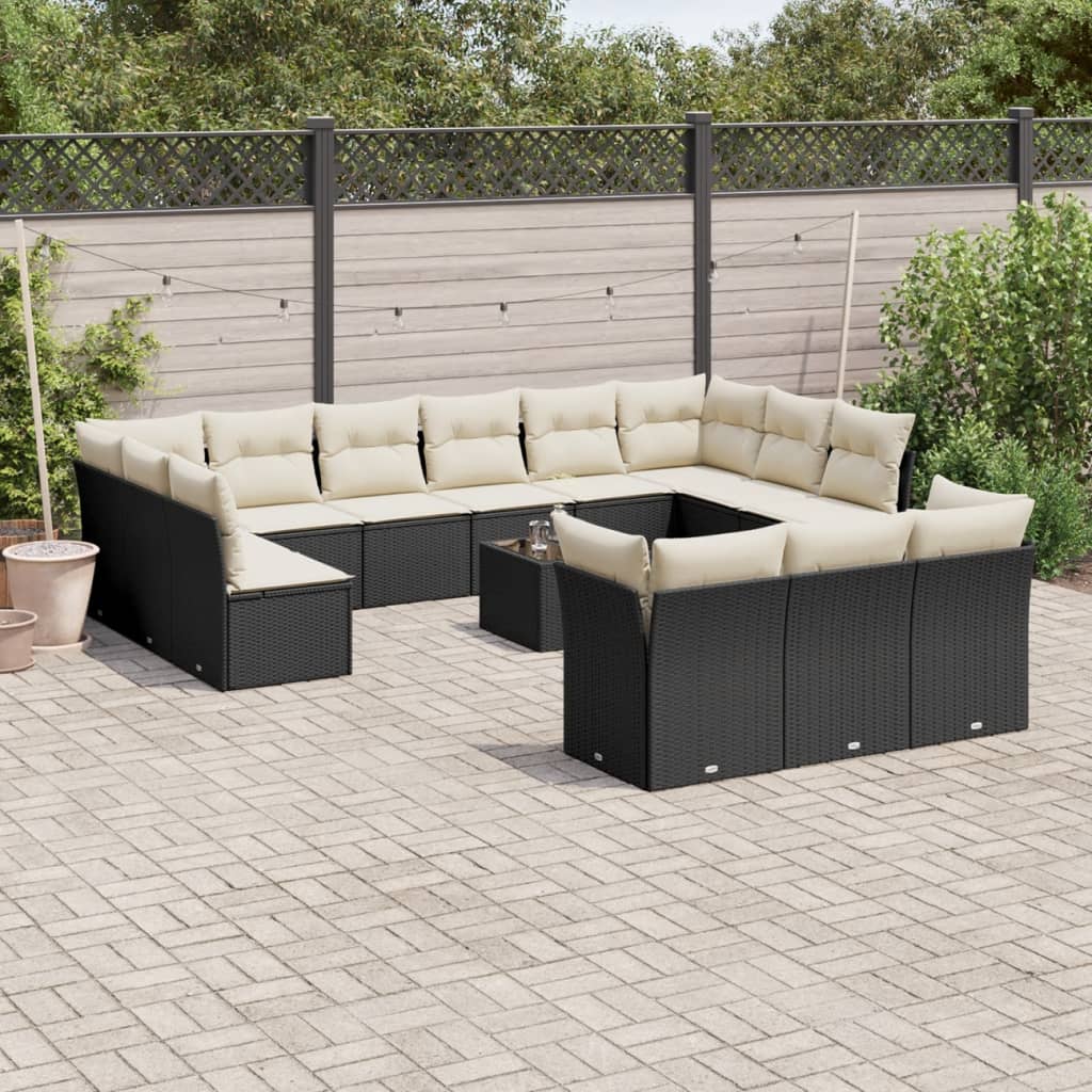 14 Piece Garden Sofa Set with Cushions Black Poly Rattan