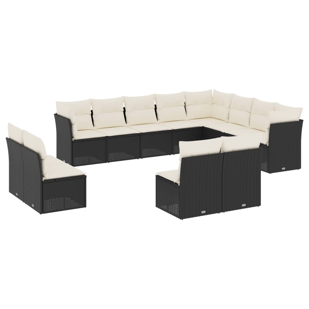 12 Piece Garden Sofa Set with Cushions Black Poly Rattan