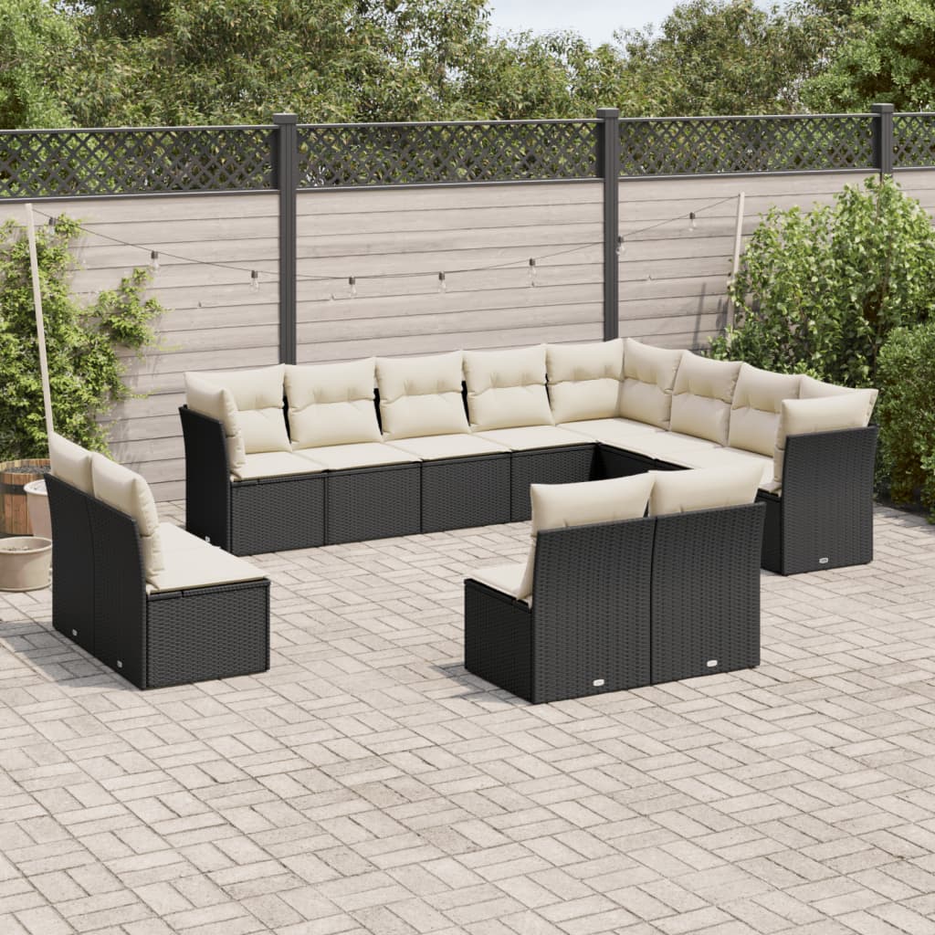 12 Piece Garden Sofa Set with Cushions Black Poly Rattan