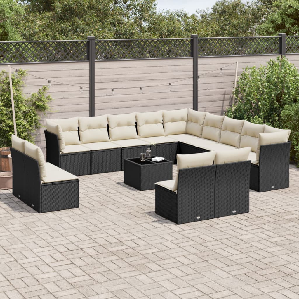 14 Piece Garden Sofa Set with Cushions Black Poly Rattan