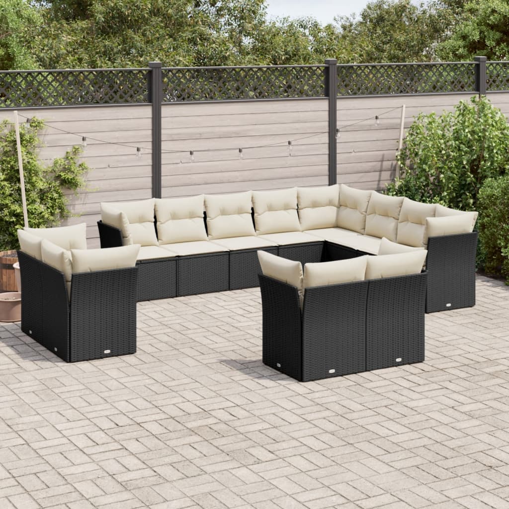 12 Piece Garden Sofa Set with Cushions Black Poly Rattan