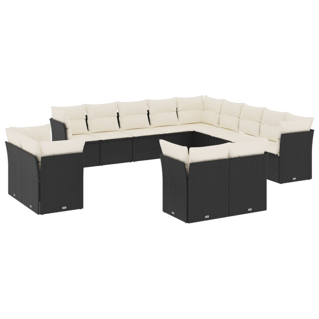 13 Piece Garden Sofa Set with Cushions Black Poly Rattan