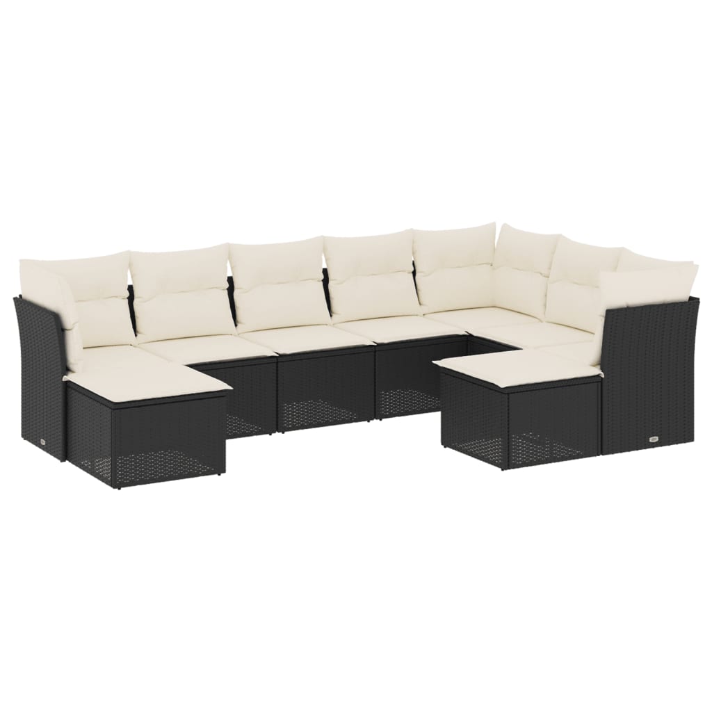 9 Piece Garden Sofa Set with Cushions Black Poly Rattan