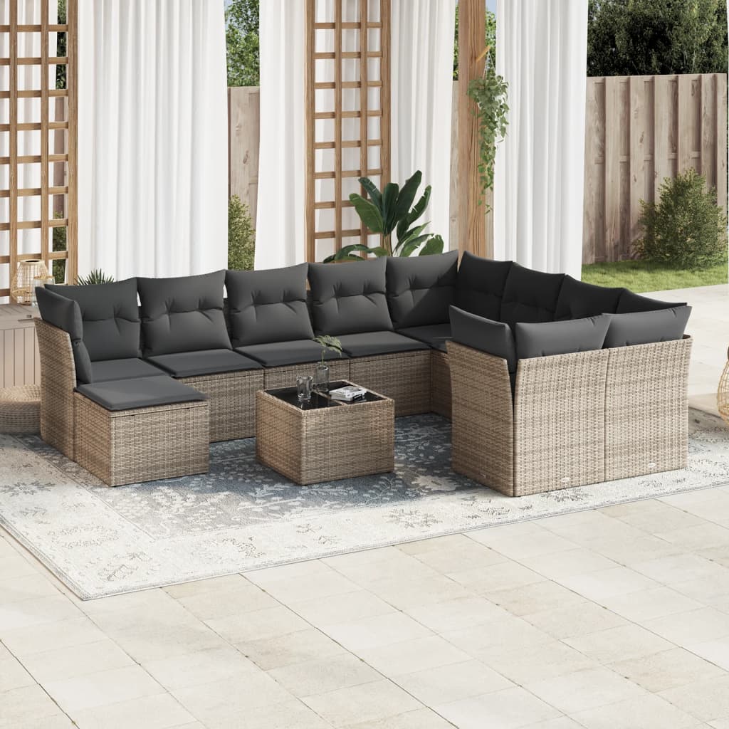 11 Piece Garden Sofa Set with Cushions Grey Poly Rattan