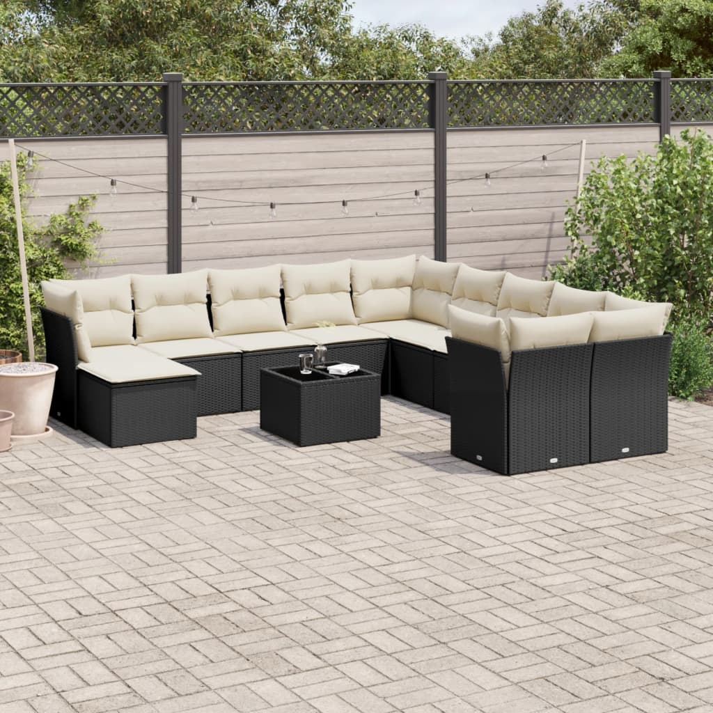 12 Piece Garden Sofa Set with Cushions Black Poly Rattan