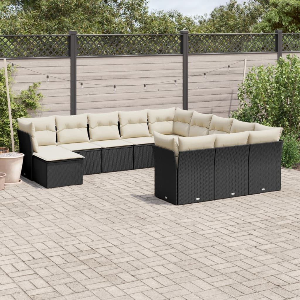 12 Piece Garden Sofa Set with Cushions Black Poly Rattan