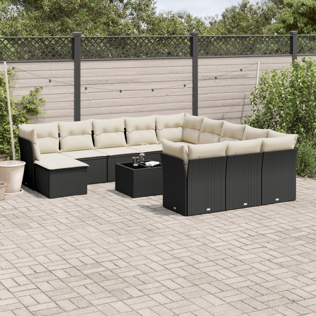 13 Piece Garden Sofa Set with Cushions Black Poly Rattan