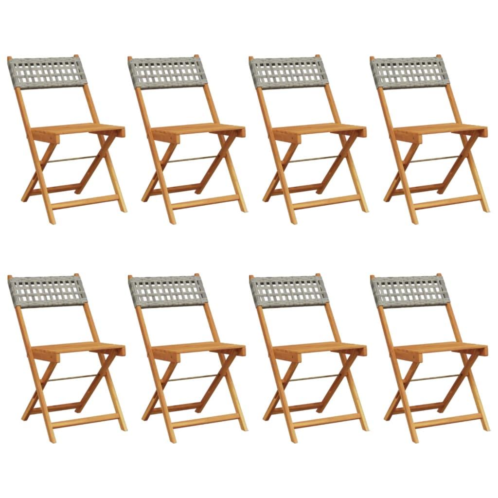 Folding Garden Chairs 8 pcs Grey Poly Rattan and Solid Wood