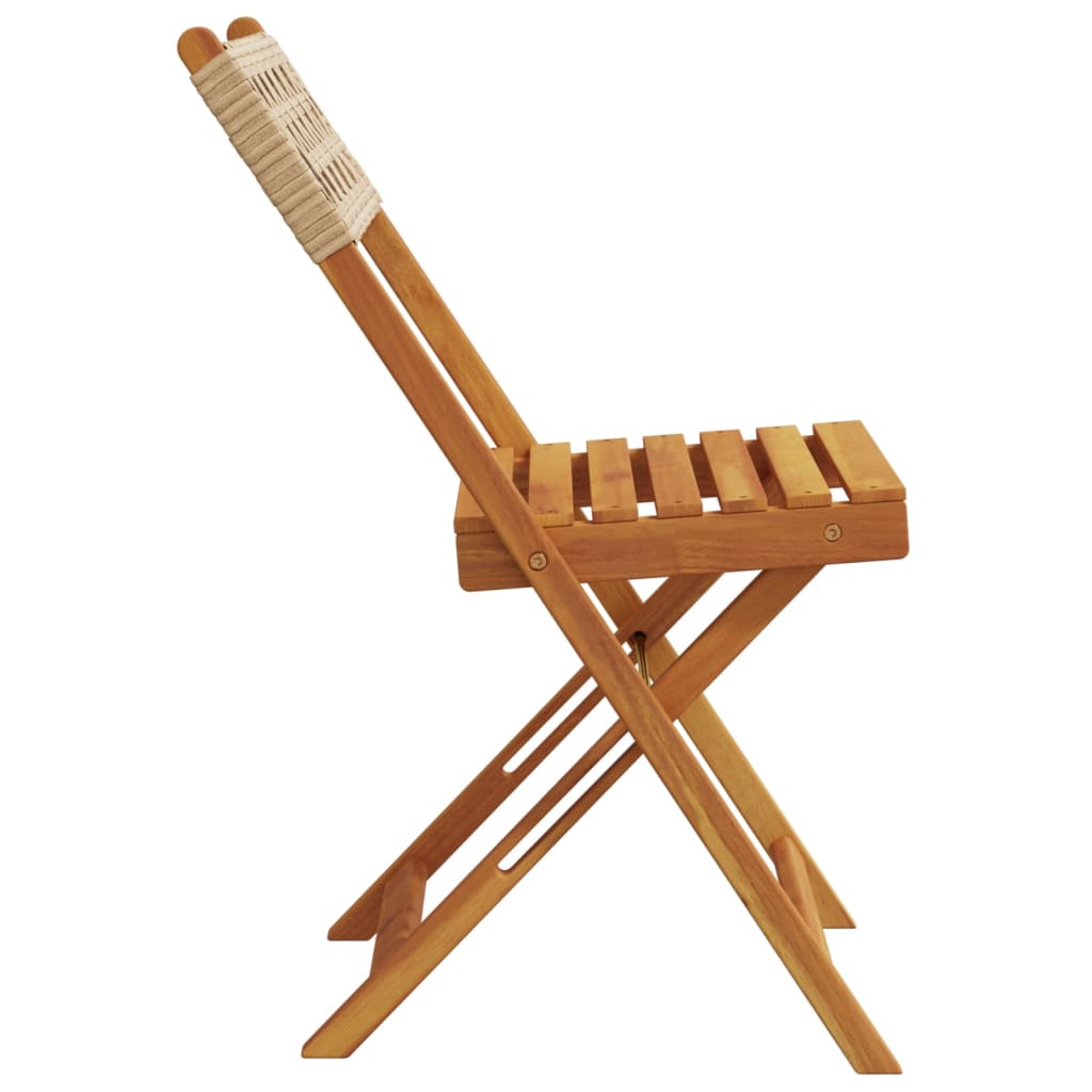 Folding Garden Chairs 6 pcs Beige Poly Rattan and Solid Wood